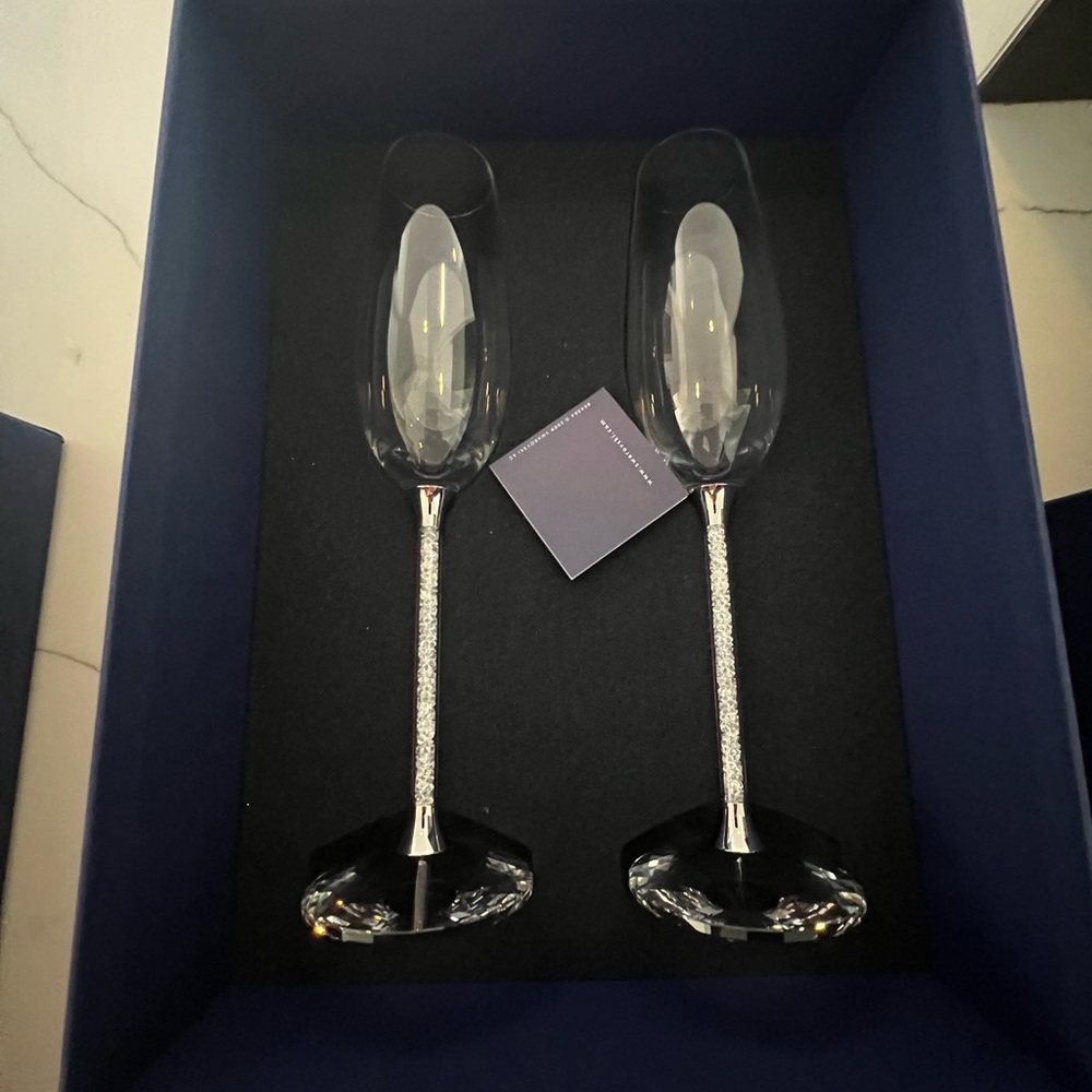 Swarovski Crystal Silver Stem Flutes